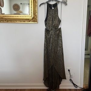 Astr the label Gold/Silver/Black cut out high low dress.